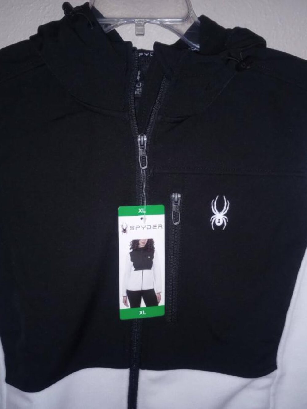 Spyder Women's Size XL Black/White Polar Fleece Hooded Full Zip Jacket NWT - Picture 3 of 7